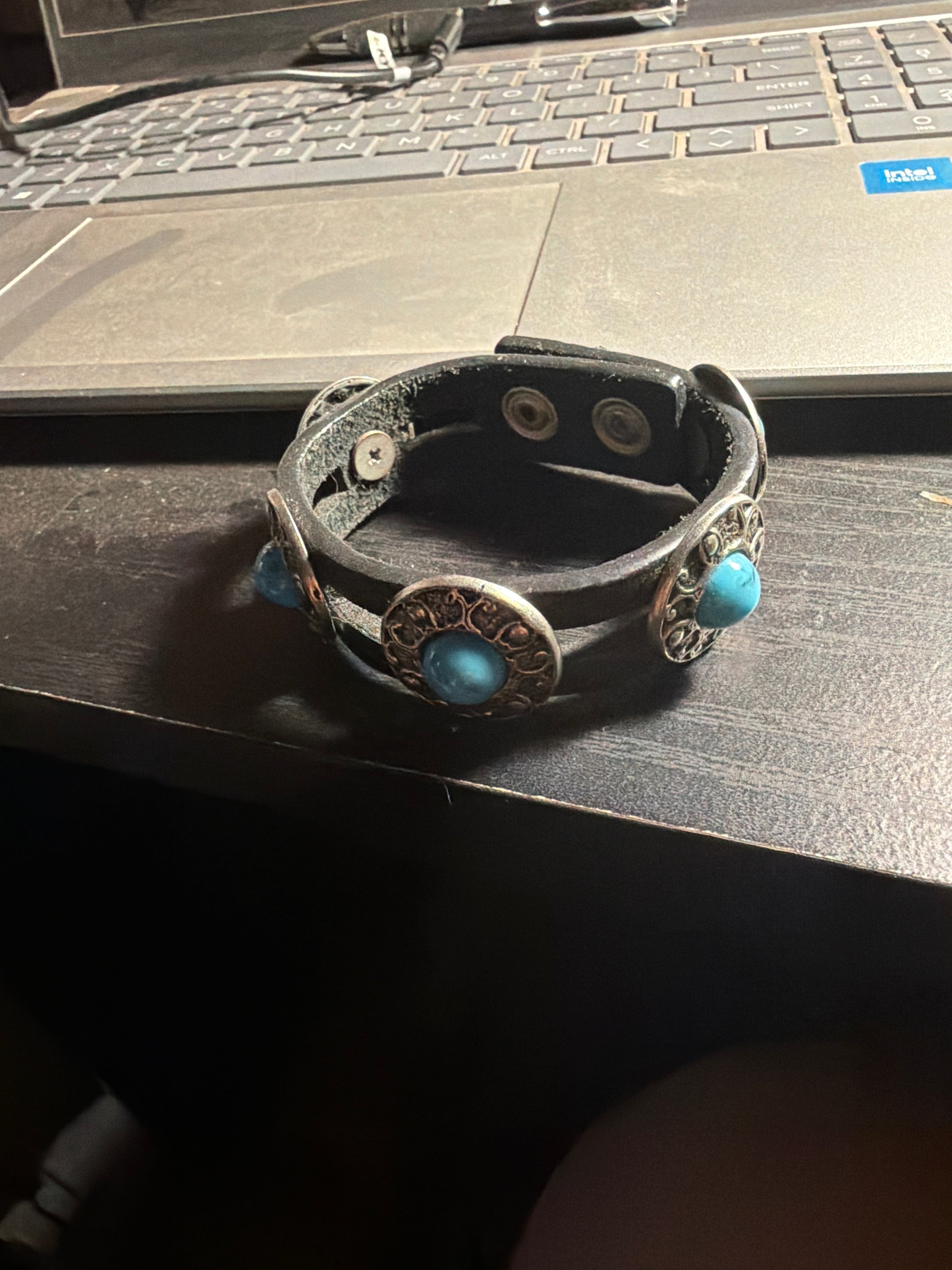 Leather Bracelet w/Blue Stones