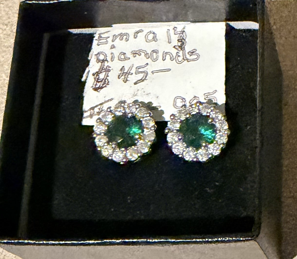 Emerald and White Sapphire Halo Studs